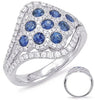 WIDE 1.33CT DIAMOND & AAA SAPPHIRE 14KT WHITE GOLD 3D MULTI FLOWER ETOILE RING