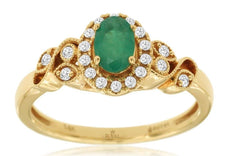 .60CT DIAMOND & AAA EMERALD 14K YELLOW GOLD 3D OVAL & ROUND FILIGREE FLOWER RING