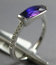 ESTATE 1.31CT DIAMOND & AAA AMETHYST 14KT WHITE GOLD 3D CLASSIC BAR RING