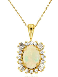 1.15CT DIAMOND & AAA OPAL 14KT YELLOW GOLD OVAL,  ROUND, & BAGUETTE FUN PENDANT