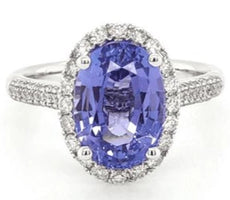 LARGE 4.26CT DIAMOND & AAA TANZENITE 18K WHITE GOLD OVAL & ROUND ENGAGEMENT RING
