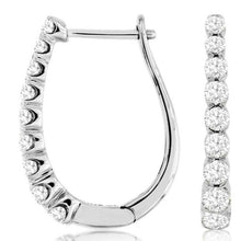 ESTATE 1CT DIAMOND 14KT WHITE GOLD ROUND GRADUATING OVAL HUGGIE HANGING EARRINGS