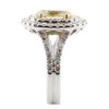 2.94CT WHITE & FANCY YELLOW DIAMOND 18KT 2 TONE GOLD DOUBLE HALO ENGAGEMENT RING