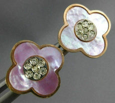 ESTATE .06CT DIAMOND & AAA MOTHER OF PEARL 14KT ROSE GOLD 4 CLOVER STUD EARRINGS
