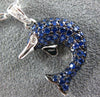 ESTATE .73CT DIAMOND & AAA SAPPHIRE 18KT WHITE GOLD 3D HAPPY DOLPHIN PENDANT