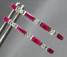 .65CT DIAMOND & AAA RUBY 14KT WHITE GOLD ROUND & BAGUETTE HOOP HANGING EARRINGS
