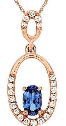 .34CT DIAMOND & AAA TANZANITE 14KT ROSE GOLD 3D OVAL & ROUND FLOATING PENDANT