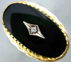 ANTIQUE LARGE .04CT OLD MINE DIAMOND & AAA ONYX 14KT 2 TONE GOLD OVAL RING #2749