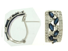 2.80CT DIAMOND & AAA SAPPHIRE 14KT WHITE GOLD MARQUISE & ROUND CLIP ON EARRINGS