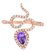 ESTATE .60CT DIAMOND & AAA AMETHYST 14KT ROSE GOLD PEAR SHAPE & ROUND SNAKE RING
