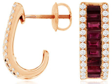 1.93CT DIAMOND & AAA RUBY 14KT ROSE GOLD 3D BAGUETTE UMBRELLA HANGING EARRINGS