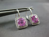 3.0CT DIAMOND & PINK TOPAZ 14KT WHITE GOLD CUSHION SQUARE HALO HANGING EARRINGS