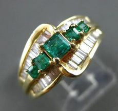 ESTATE 1.10CT DIAMOND & EMERALD 14K YELLOW GOLD GRADUATING ENGAGEMENT RING 12115