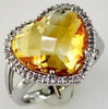 LARGE 7.74CT DIAMOND & AAA CITRINE 14KT WHITE GOLD ROUND HEART SHAPE HALO RING