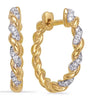 ESTATE .10CT DIAMOND 14KT 2 TONE GOLD CLASSIC ROPE HUGGIE HOOP HANGING EARRINGS