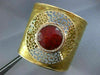 EXTRA LARGE 15.65CT DIAMOND & AAA RED AGATE 18K YELLOW GOLD CUFF BANGLE BRACELET