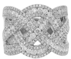 ESTATE LARGE 2.0CT DIAMOND 14K WHITE GOLD MULTI ROW CRISS CROSS ANNIVERSARY RING