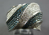 LARGE 1.72CT WHITE & BLUE DIAMOND 14K WHITE GOLD MULTI LEAF CRISS CROSS FUN RING