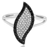 ESTATE .50CT WHITE & BLACK DIAMOND 14KT WHITE GOLD 3D LEAF FUN RING