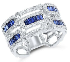 1.61CT DIAMOND & AAA SAPPHIRE 18KT ROSE GOLD ROUND & BAGUETTE ANNIVERSARY RING