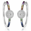 ESTATE .86CT DIAMOND & AAA MULTI COLOR SAPPHIRE 14K WHITE GOLD HOOP EARRINGS