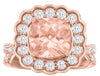 LARGE 3.95CT DIAMOND & AAA MORGANITE 18KT ROSE GOLD CUSHION & ROUND FLORAL RING