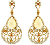 3.5CT DIAMOND & AAA CITRINE 14KT YELLOW GOLD FILIGREE TEAR DROP HANGING EARRINGS