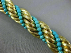 ANTIQUE LARGE & LONG AAA TURQUOISE 14K YELLOW GOLD 3D HANDCRAFTED SWIRL BRACELET