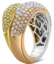 1.80CT WHITE CANARY & PINK DIAMOND 18K TRI COLOR GOLD MULTI ROW ANNIVERSARY RING