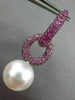 LARGE 2.75CT AAA PINK SAPPHIRE & SOUTH SEA PEARL 18K WHITE GOLD HANGING EARRINGS