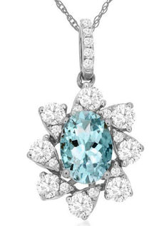 1.15CT DIAMOND & AAA AQUAMARINE 14K WHITE GOLD 3D STAR OF DAVID FLOATING PENDANT