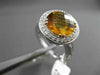 ANTIQUE LARGE 4.55CT DIAMOND & EXTRA FACET CITRINE 14KT WHITE GOLD FILIGREE RING