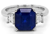 LARGE 4.45CT DIAMOND & AAA SAPPHIRE 18KT WHITE GOLD EMERALD CUT & BAGUETTE RING