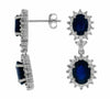 ESTATE 6.50CT DIAMOND & AAA SAPPHIRE 14KT WHITE GOLD OVAL HALO HANGING EARRINGS