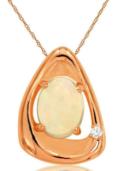 1.12CT DIAMOND & AAA OPAL 14KT ROSE GOLD 3D OVAL & ROUND TRIANGULAR FUN PENDANT