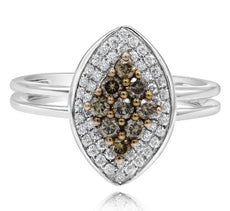 .73CT WHITE & CHOCOLATE FANCY DIAMOND 14KT WHITE GOLD MARQUISE SHAPE PAVE RING