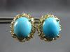 LARGE .25CT DIAMOND & AAA TURQUOISE 14K YELLOW GOLD 3D OVAL STUD EARRINGS #27843