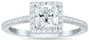 1.09CT DIAMOND 14KT WHITE GOLD PRINCESS & ROUND HALO ENGAGEMENT WEDDING RING SET