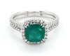 ESTATE 1.66CT DIAMOND & AAA EMERALD 18KT WHITE GOLD 3D CUSHION ENGAGEMENT RING
