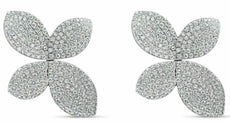 ESTATE LARGE 2.90CT DIAMOND 18KT WHITE GOLD 3D FLOWER LEAF CLASSIC FUN EARRINGS