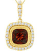 LARGE 1.89CT DIAMOND & AAA GARNET 14K YELLOW GOLD CUSHION & ROUND SQUARE PENDANT