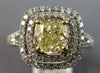 GIA CERTIFIED LARGE 1.47CT WHITE & FANCY YELLOW DIAMOND 14KT WHITE GOLD 3D RING