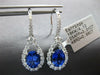 3.99CT DIAMOND & AAA SAPPHIRE 18KT WHITE GOLD 3D OVAL TEAR DROP HANGING EARRINGS