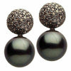 ESTATE LARGE 1.95CT MOCHA DIAMOND & AAA TAHITIAN PEARL 18KT BLACK GOLD EARRINGS