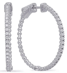 ESTATE .45CT DIAMOND 14KT WHITE GOLD 3D CLASSIC HOOP HANGING EARRINGS