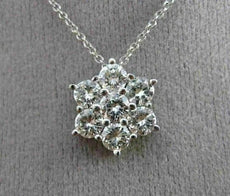 ESTATE LARGE 1.50CT DIAMOND 14K WHITE GOLD 3D FLOWER STAR FLOATING PENDANT CHAIN
