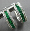 .76CT DIAMOND & AAA EMERALD 14KT WHITE GOLD 3D BAGUETTE & ROUND HUGGIE EARRINGS