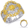 LARGE 1.08CT WHITE & FANCY YELLOW DIAMOND 14KT TWO TONE GOLD 3D ENGAGEMENT RING