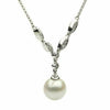 ESTATE .16CT DIAMOND & AAA PEARL 14KT WHITE GOLD MARQUISE SHAPE LARIAT NECKLACE