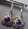 1.78CT DIAMOND & AAA AMETHYST 14KT 2 TONE GOLD SQUARE LEVERBACK HANGING EARRINGS
